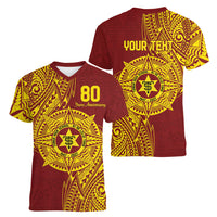 Personalised Tonga High School 80th Anniversary Women V-Neck T-Shirt Special Kupesi Pattern LT9 - Polynesian Pride