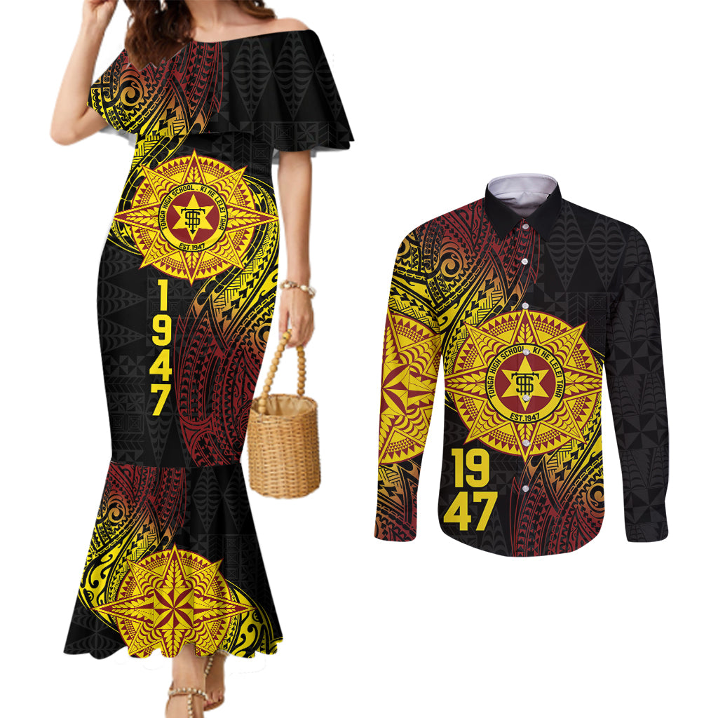 Personalised Tonga High School Couples Matching Mermaid Dress and Long Sleeve Button Shirt Since 1947 Special Kupesi Pattern