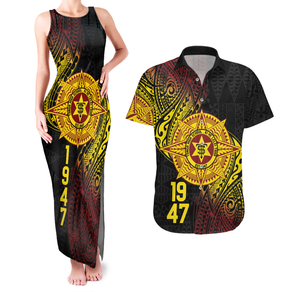 Personalised Tonga High School Couples Matching Tank Maxi Dress and Hawaiian Shirt Since 1947 Special Kupesi Pattern