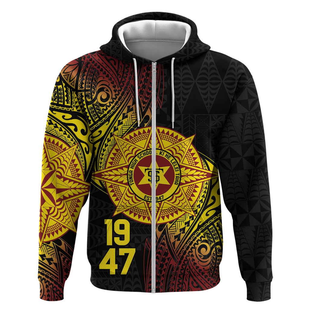 Personalised Tonga High School Hoodie Since 1947 Special Kupesi Pattern LT9 Zip Hoodie Black - Polynesian Pride