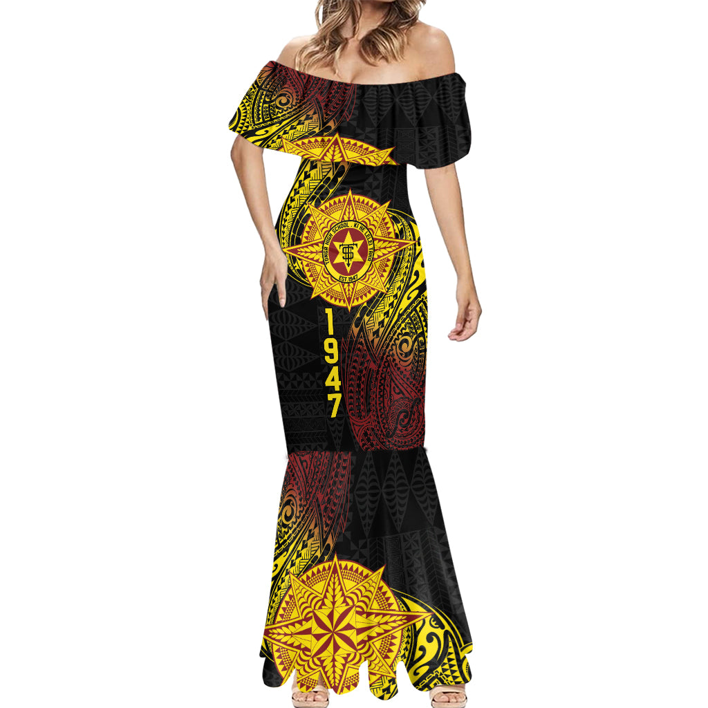 Personalised Tonga High School Mermaid Dress Since 1947 Special Kupesi Pattern LT9 - Polynesian Pride