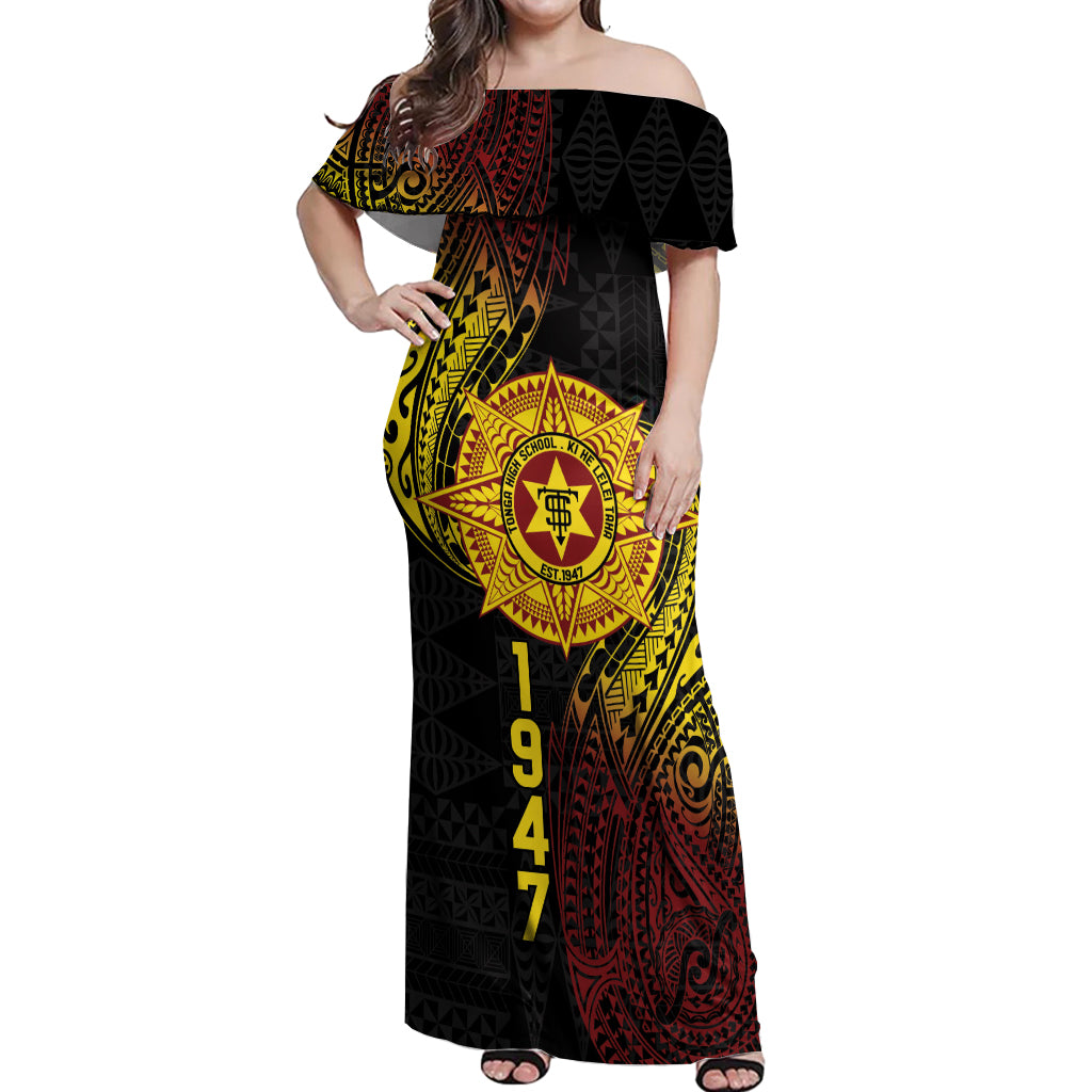 Personalised Tonga High School Off Shoulder Maxi Dress Since 1947 Special Kupesi Pattern LT9 Women Black - Polynesian Pride
