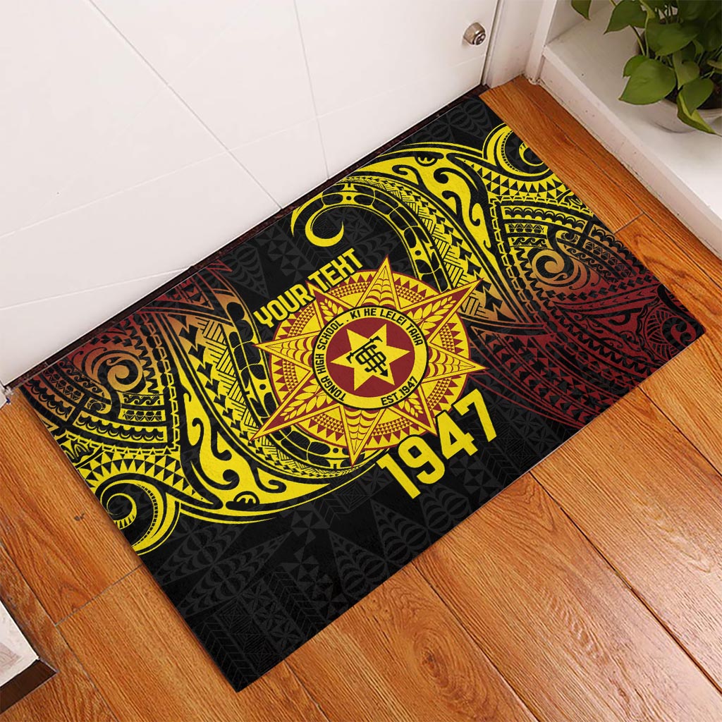 Personalised Tonga High School Rubber Doormat Since 1947 Special Kupesi Pattern LT9 Black - Polynesian Pride