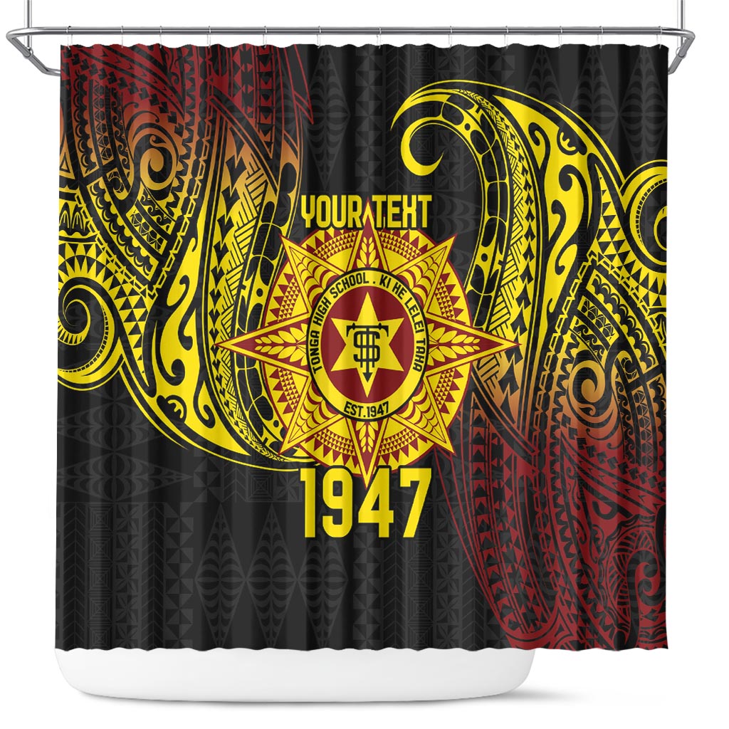 Personalised Tonga High School Shower Curtain Since 1947 Special Kupesi Pattern LT9 Black - Polynesian Pride