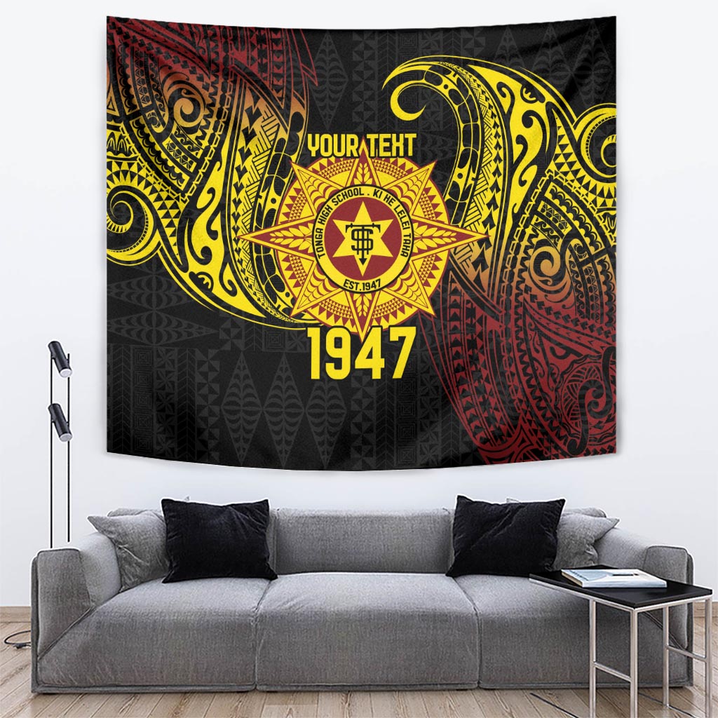 Personalised Tonga High School Tapestry Since 1947 Special Kupesi Pattern LT9 Black - Polynesian Pride