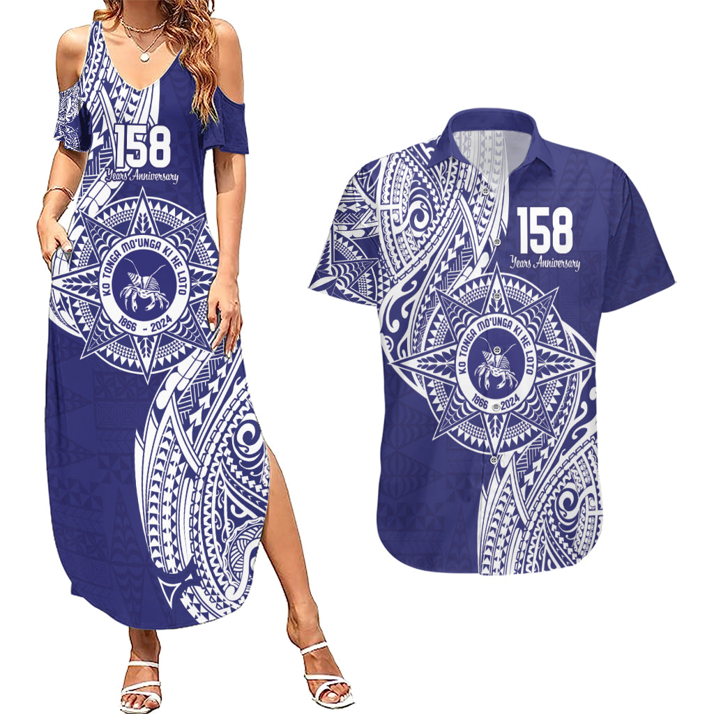 Personalised Tonga Tupou College Tolo 158th Anniversary Couples Matching Summer Maxi Dress and Hawaiian Shirt Special Kupesi Pattern