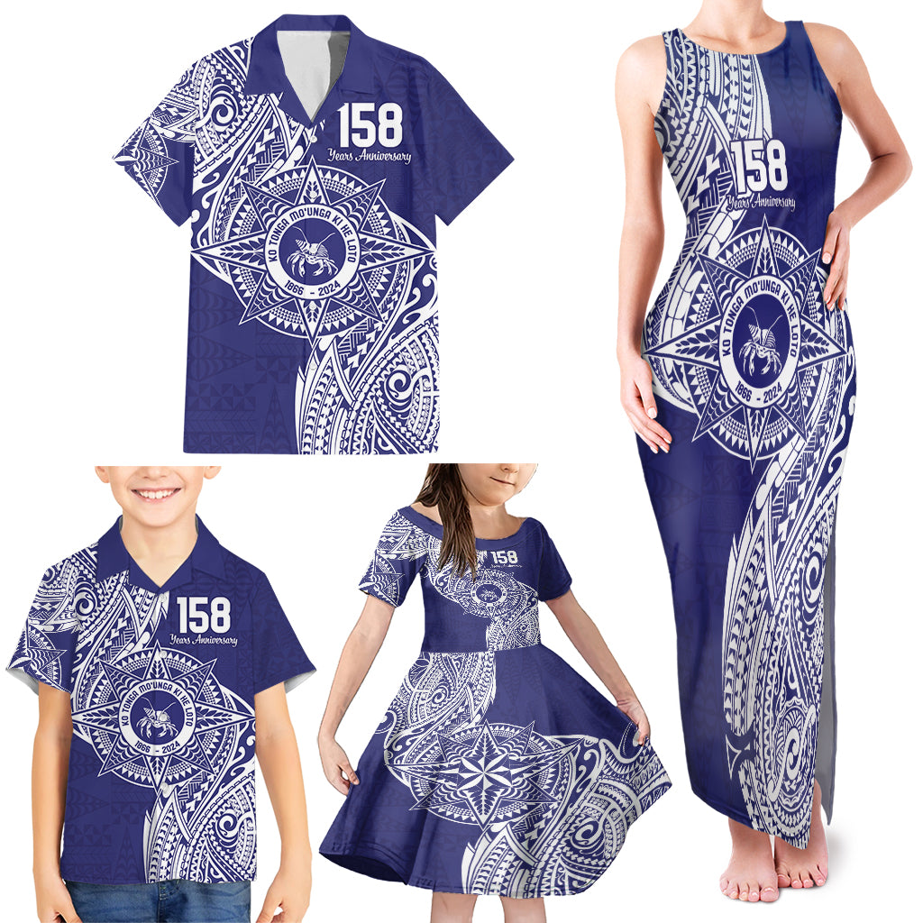 Personalised Tonga Tupou College Tolo 158th Anniversary Family Matching Tank Maxi Dress and Hawaiian Shirt Special Kupesi Pattern