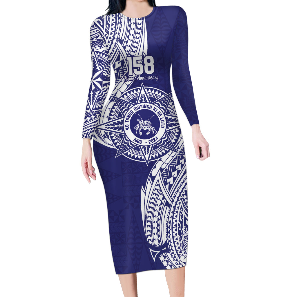 Personalised Tonga Tupou College Tolo 158th Anniversary Long Sleeve Bodycon Dress Special Kupesi Pattern