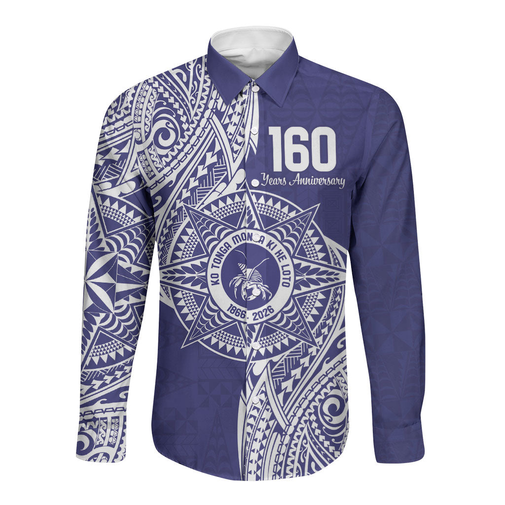 Personalised Tonga Tupou College Tolo 160th Anniversary Long Sleeve Button Shirt Special Kupesi Pattern LT9 Unisex Blue - Polynesian Pride