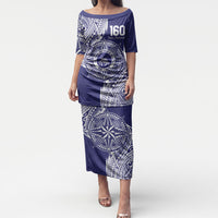 Personalised Tonga Tupou College Tolo 160th Anniversary Puletasi Special Kupesi Pattern LT9 Long Dress Blue - Polynesian Pride