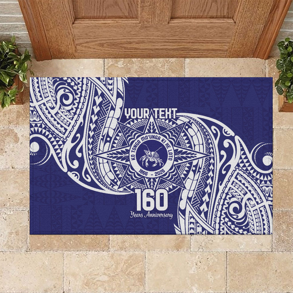 Personalised Tonga Tupou College Tolo 160th Anniversary Rubber Doormat Special Kupesi Pattern LT9 Blue - Polynesian Pride