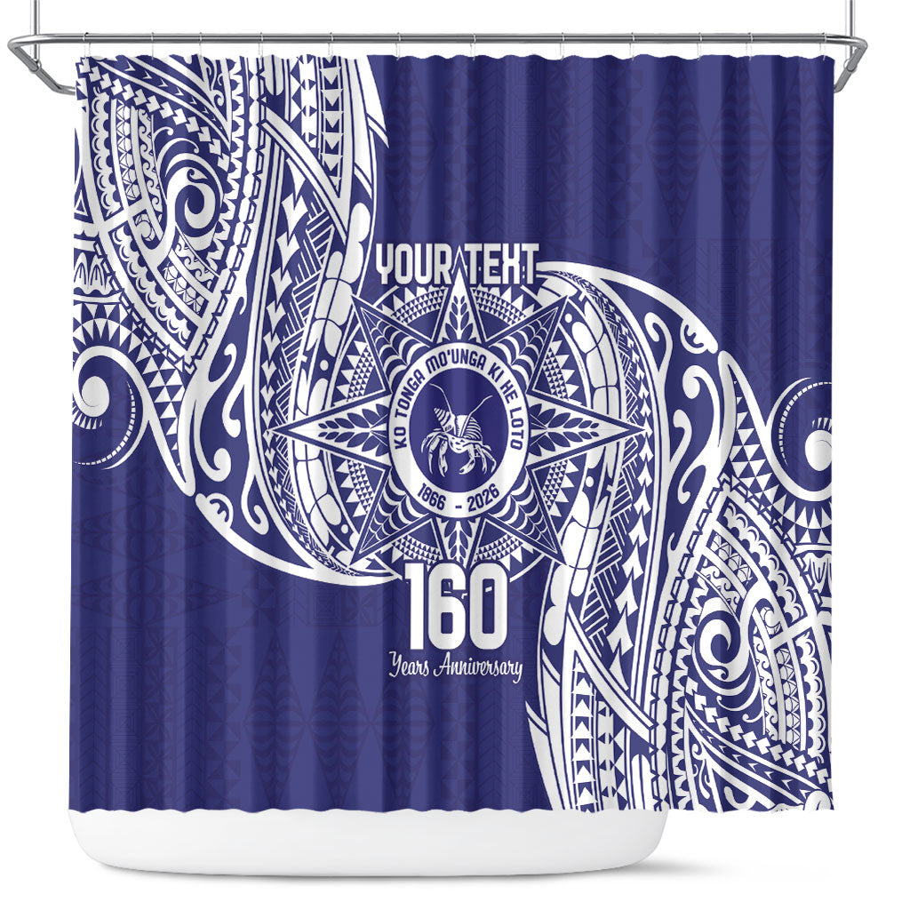 Personalised Tonga Tupou College Tolo 160th Anniversary Shower Curtain Special Kupesi Pattern LT9 Blue - Polynesian Pride