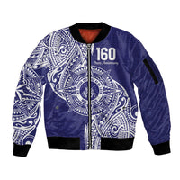 Personalised Tonga Tupou College Tolo 160th Anniversary Sleeve Zip Bomber Jacket Special Kupesi Pattern LT9 Unisex Blue - Polynesian Pride