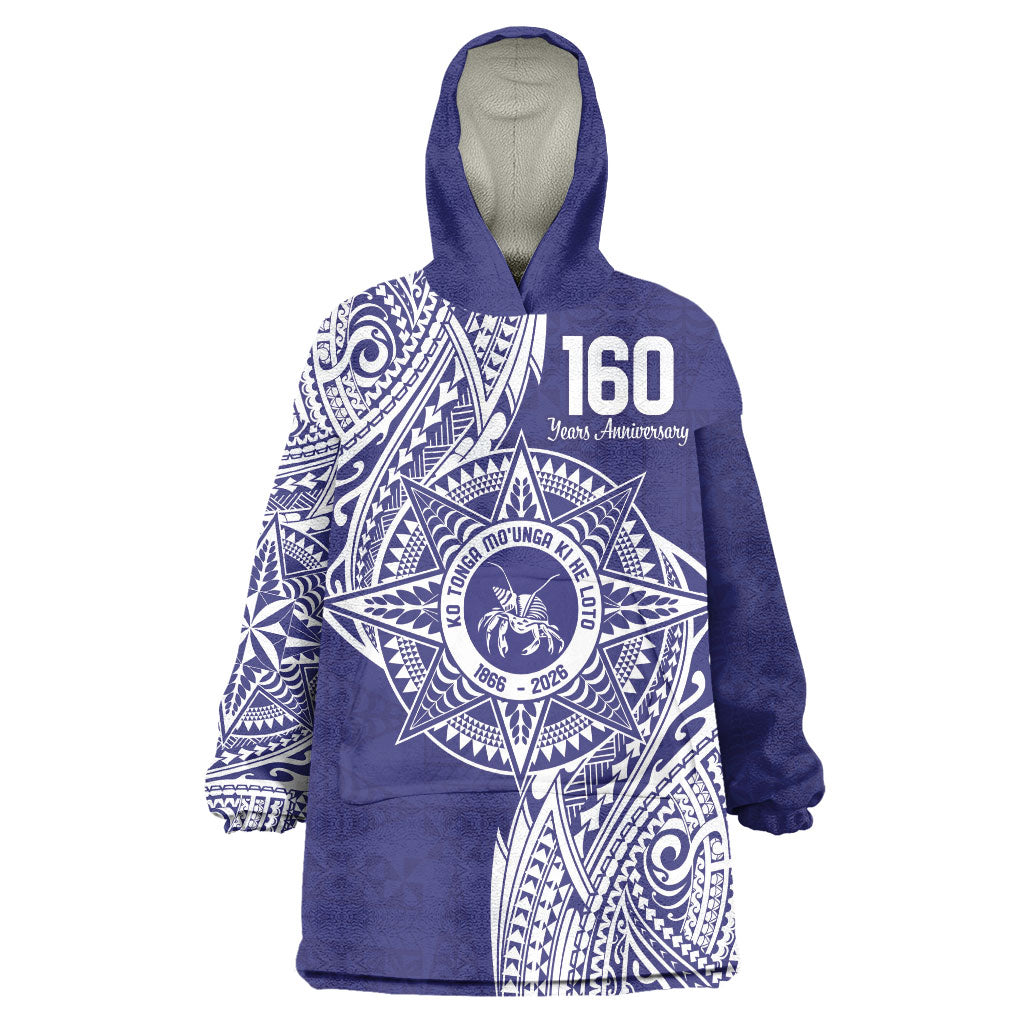 Personalised Tonga Tupou College Tolo 160th Anniversary Wearable Blanket Hoodie Special Kupesi Pattern LT9 One Size Blue - Polynesian Pride