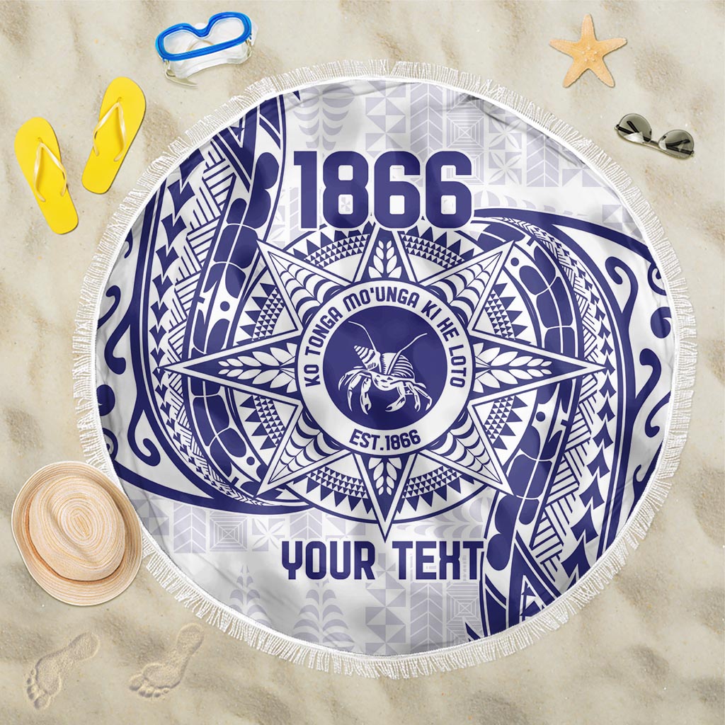 Personalised Tonga Tupou College Tolo Beach Blanket Since 1866 Special Kupesi Pattern LT9 One Size 150cm White - Polynesian Pride