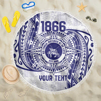 Personalised Tonga Tupou College Tolo Beach Blanket Since 1866 Special Kupesi Pattern LT9 One Size 150cm White - Polynesian Pride