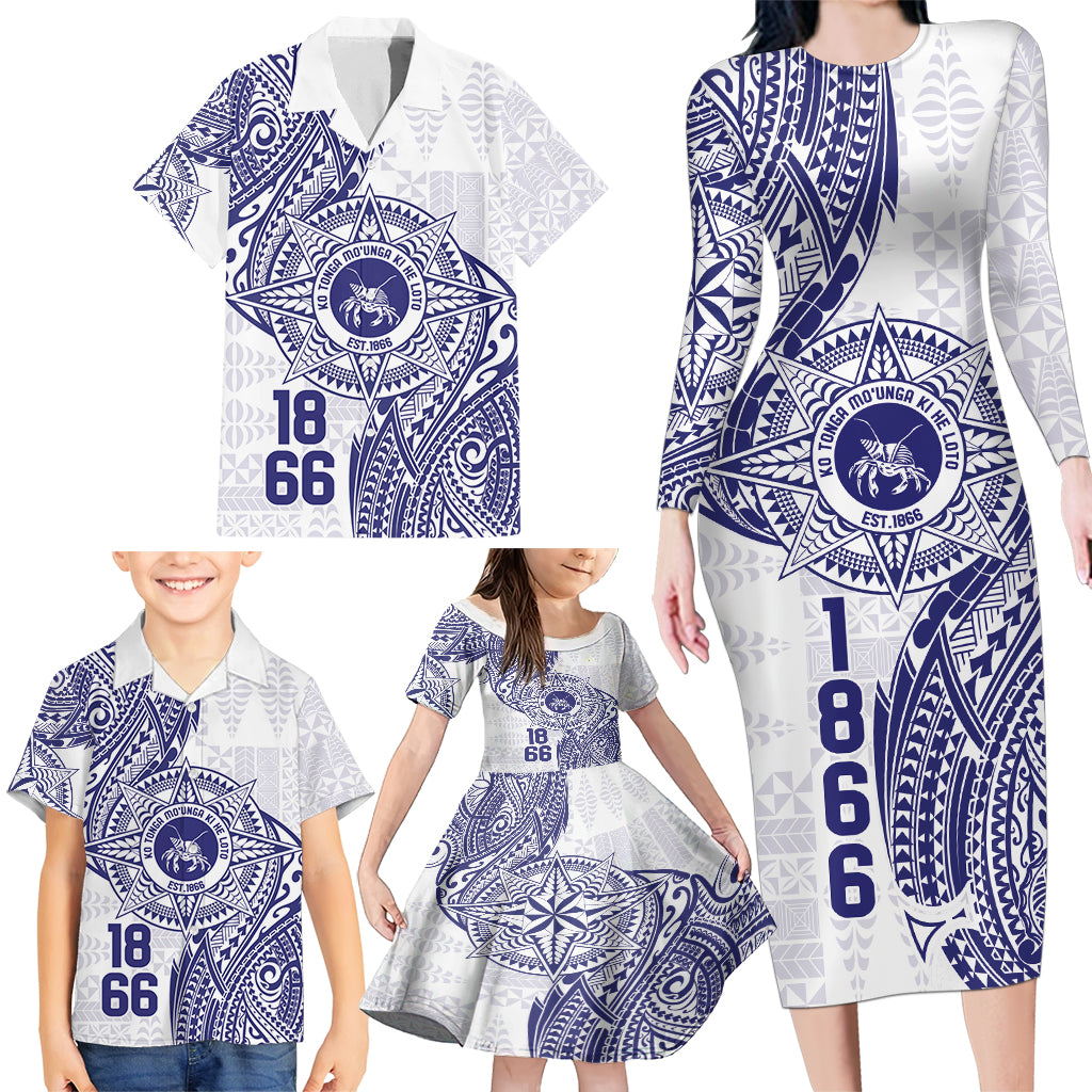 Personalised Tonga Tupou College Tolo Family Matching Long Sleeve Bodycon Dress and Hawaiian Shirt Since 1866 Special Kupesi Pattern