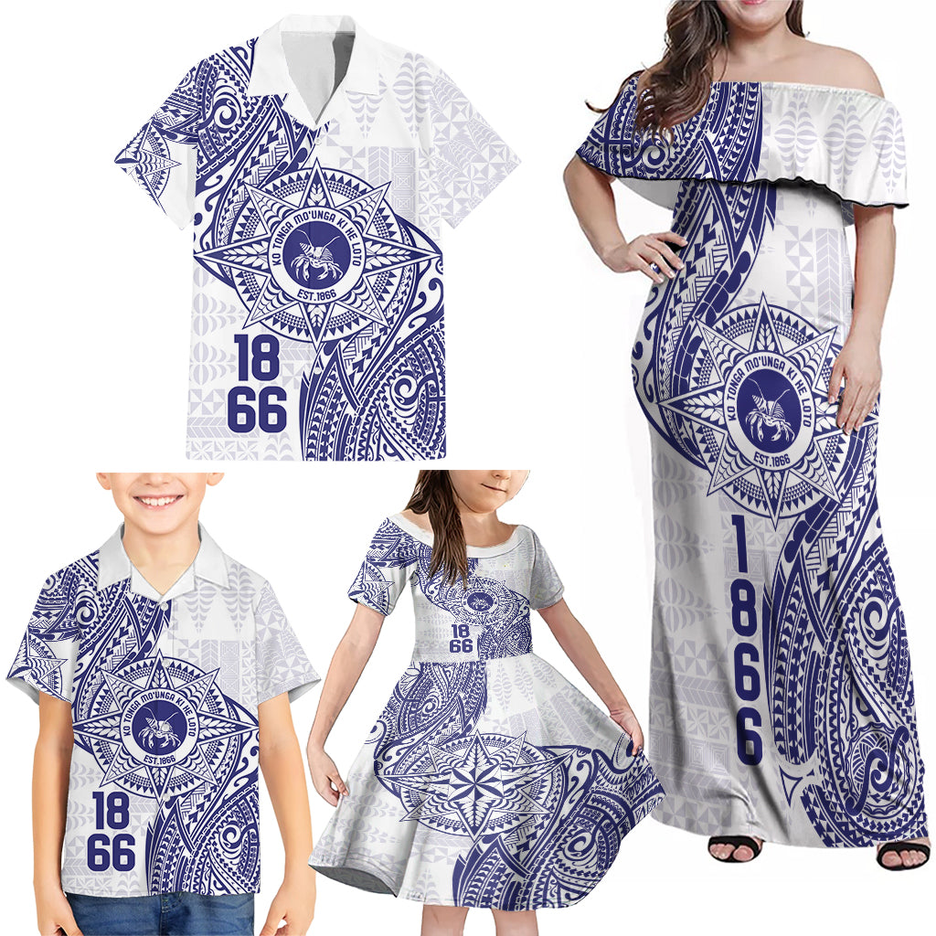 Personalised Tonga Tupou College Tolo Family Matching Off Shoulder Maxi Dress and Hawaiian Shirt Since 1866 Special Kupesi Pattern