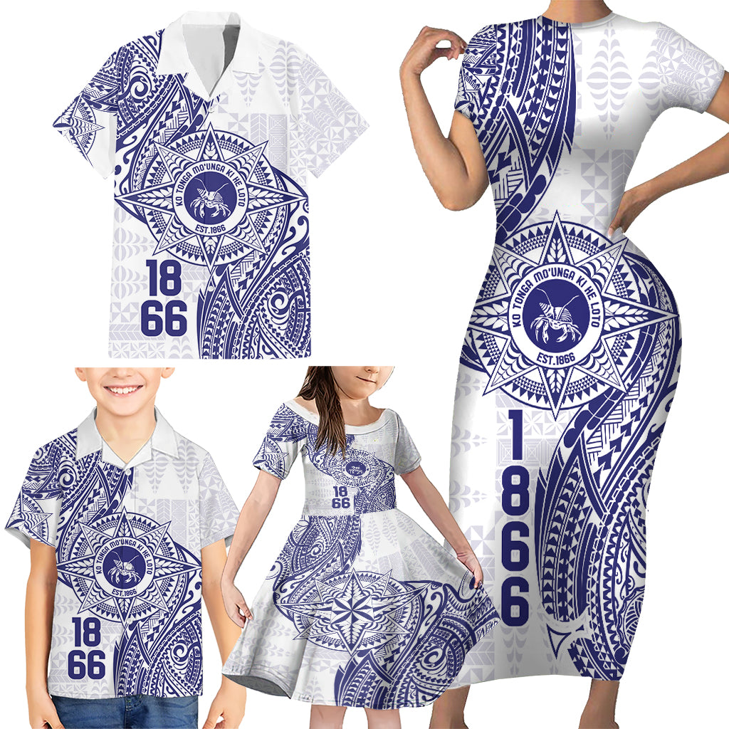 Personalised Tonga Tupou College Tolo Family Matching Short Sleeve Bodycon Dress and Hawaiian Shirt Since 1866 Special Kupesi Pattern