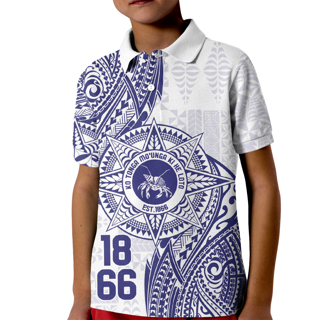 Personalised Tonga Tupou College Tolo Kid Polo Shirt Since 1866 Special Kupesi Pattern LT9 Kid White - Polynesian Pride