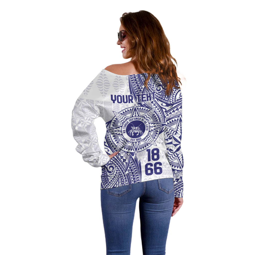 Personalised Tonga Tupou College Tolo Off Shoulder Sweater Since 1866 Special Kupesi Pattern LT9 - Polynesian Pride