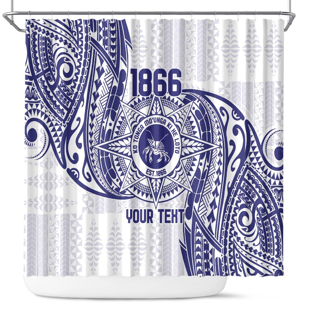 Personalised Tonga Tupou College Tolo Shower Curtain Since 1866 Special Kupesi Pattern LT9 White - Polynesian Pride