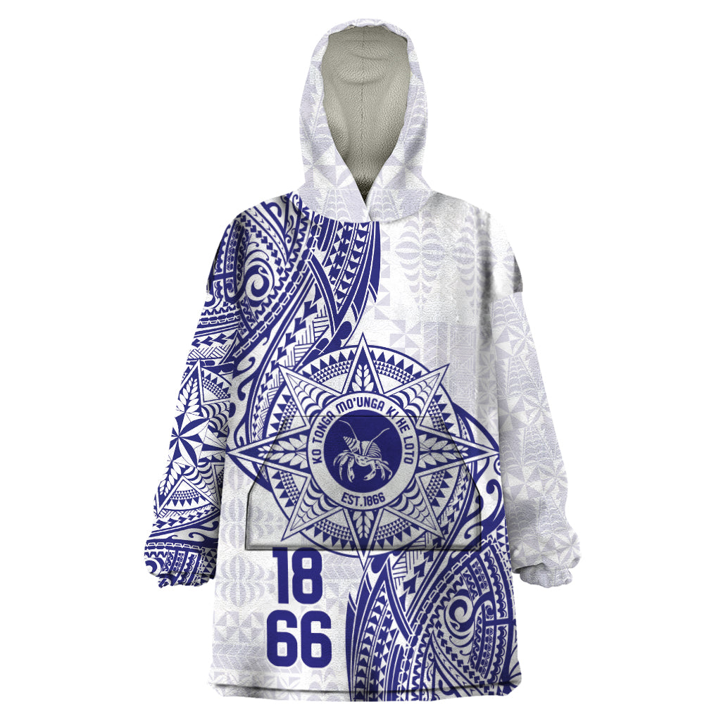 Personalised Tonga Tupou College Tolo Wearable Blanket Hoodie Since 1866 Special Kupesi Pattern LT9 One Size White - Polynesian Pride