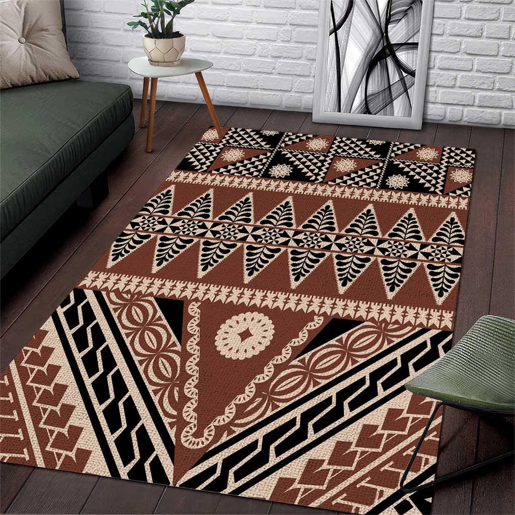 Vintage Bula Fiji Area Rug Brown Tapa Masi Motif LT9 Brown - Polynesian Pride