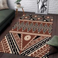 Vintage Bula Fiji Area Rug Brown Tapa Masi Motif LT9 Brown - Polynesian Pride