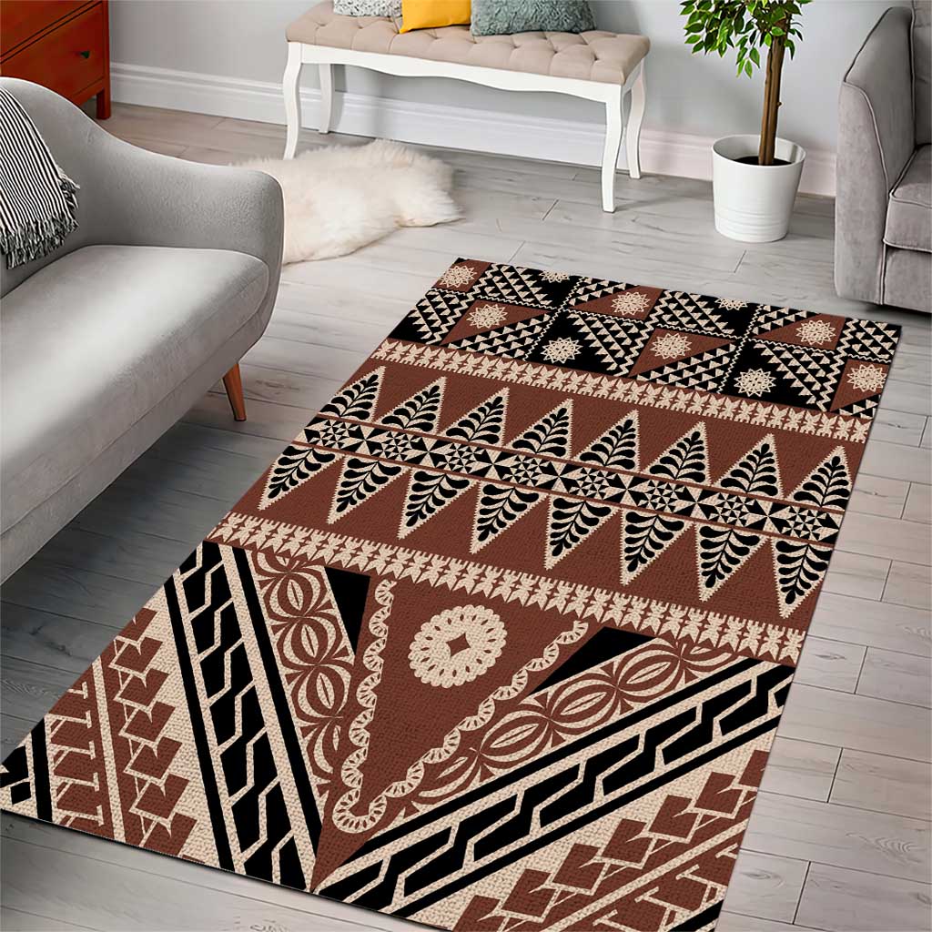 Vintage Bula Fiji Area Rug Brown Tapa Masi Motif LT9 - Polynesian Pride