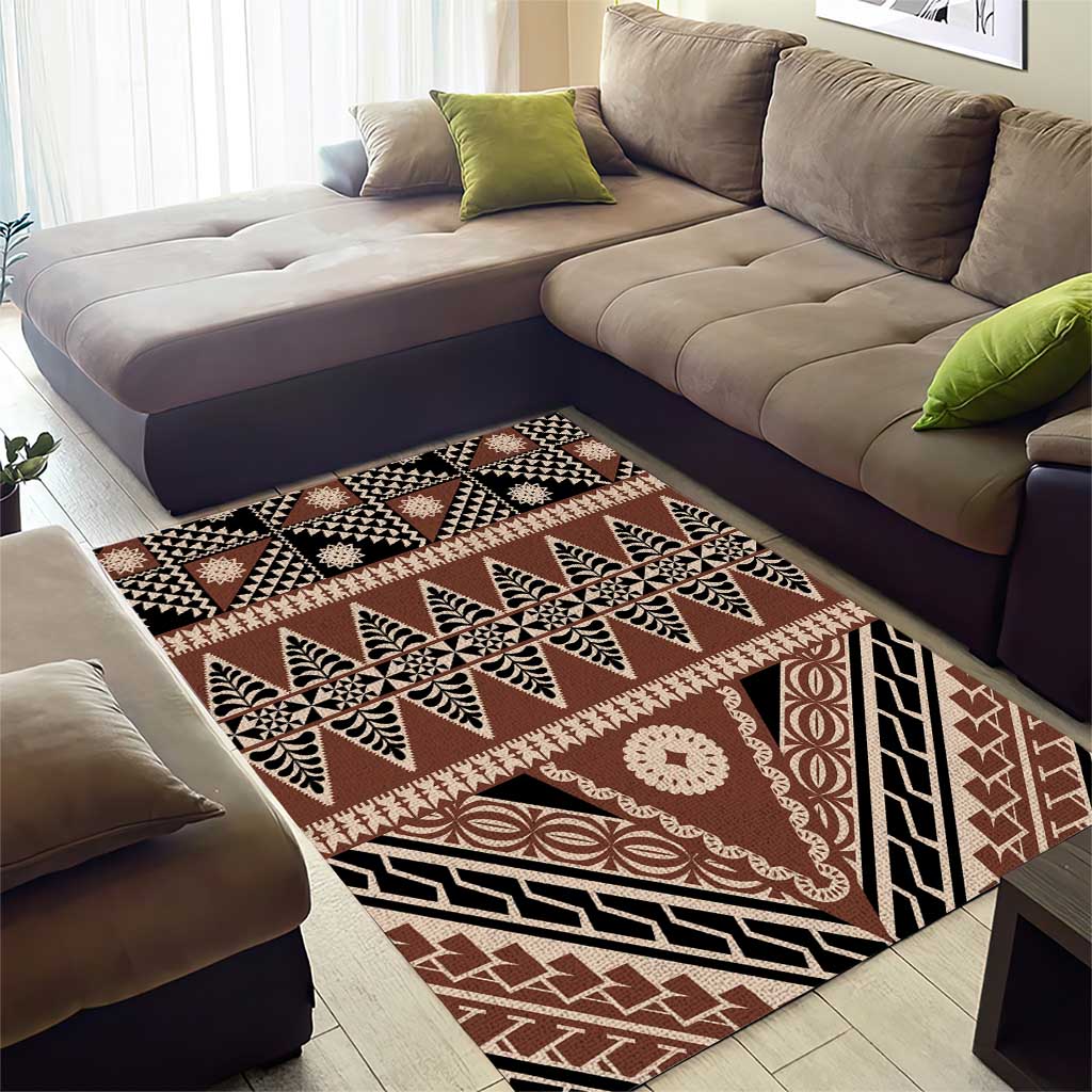 Vintage Bula Fiji Area Rug Brown Tapa Masi Motif LT9 - Polynesian Pride