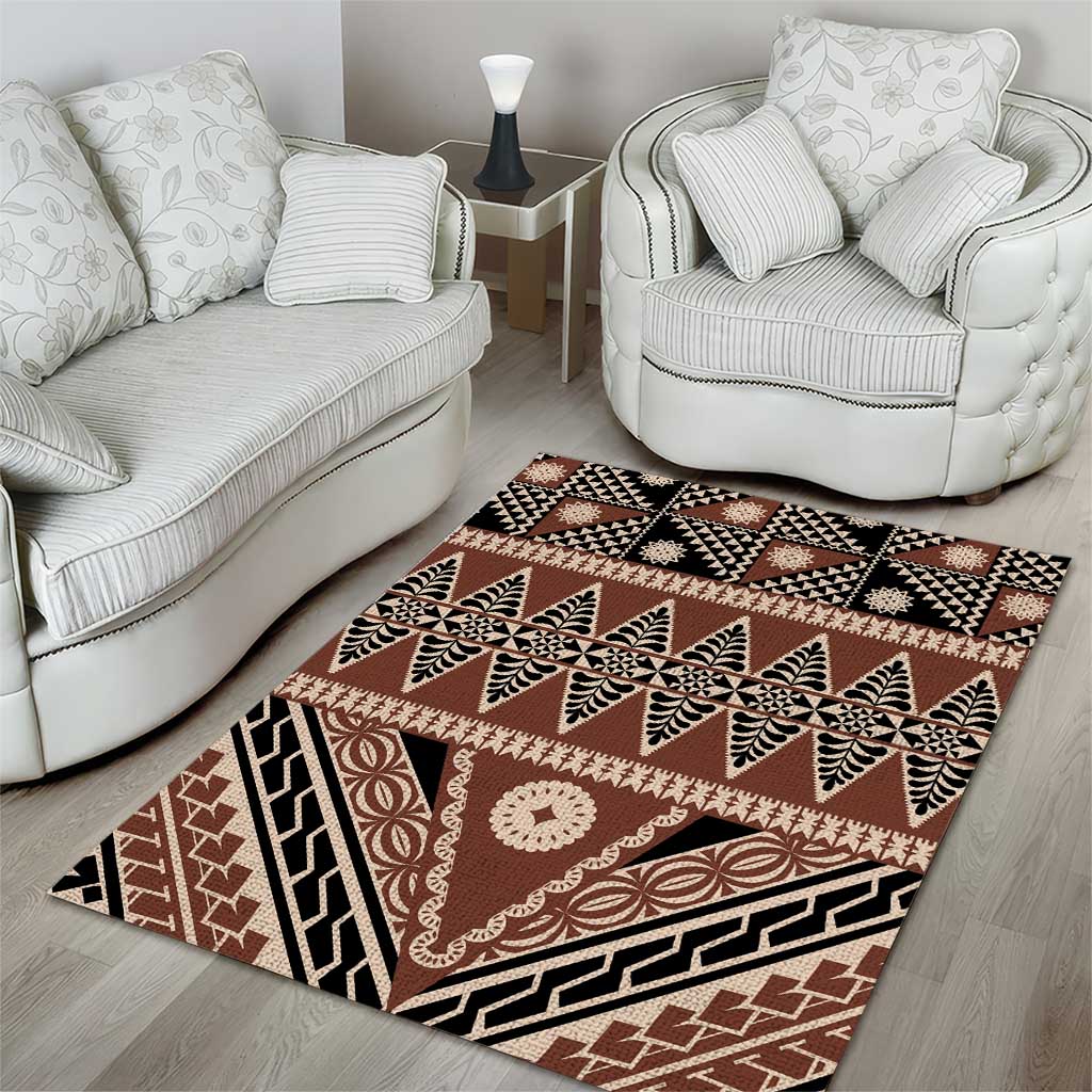 Vintage Bula Fiji Area Rug Brown Tapa Masi Motif LT9 - Polynesian Pride