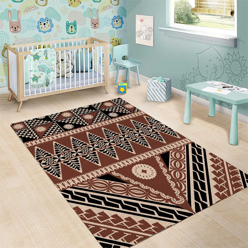 Vintage Bula Fiji Area Rug Brown Tapa Masi Motif LT9 - Polynesian Pride