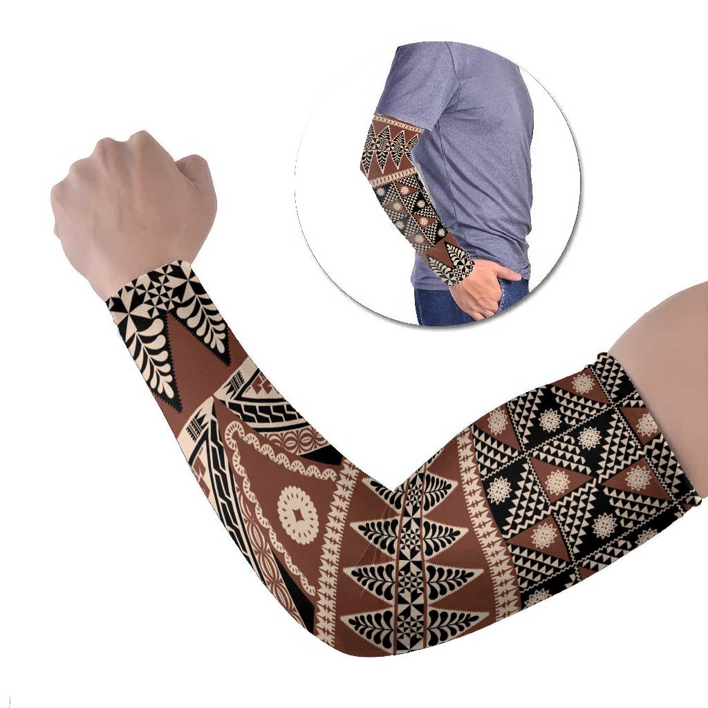 Vintage Bula Fiji Arm Sleeves Brown Tapa Masi Motif LT9 Set of 2 Brown - Polynesian Pride