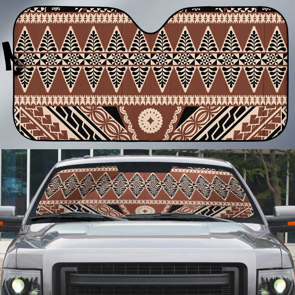 Vintage Bula Fiji Auto Sun Shade Brown Tapa Masi Motif LT9 Brown - Polynesian Pride