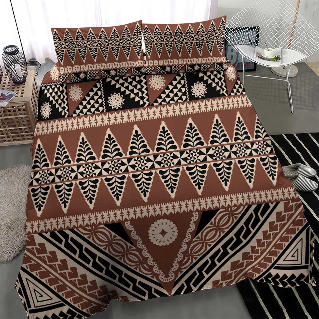 Vintage Bula Fiji Bedding Set Brown Tapa Masi Motif LT9 - Polynesian Pride