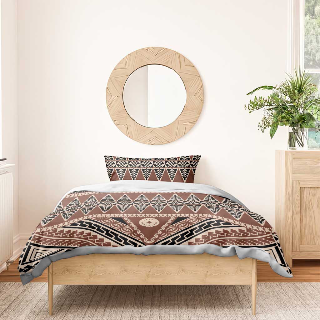 Vintage Bula Fiji Bedding Set Brown Tapa Masi Motif LT9 - Polynesian Pride