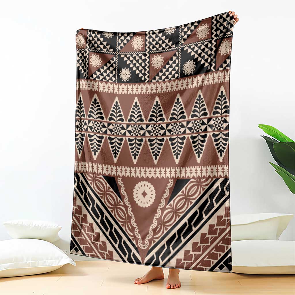 Vintage Bula Fiji Blanket Brown Tapa Masi Motif LT9 - Polynesian Pride