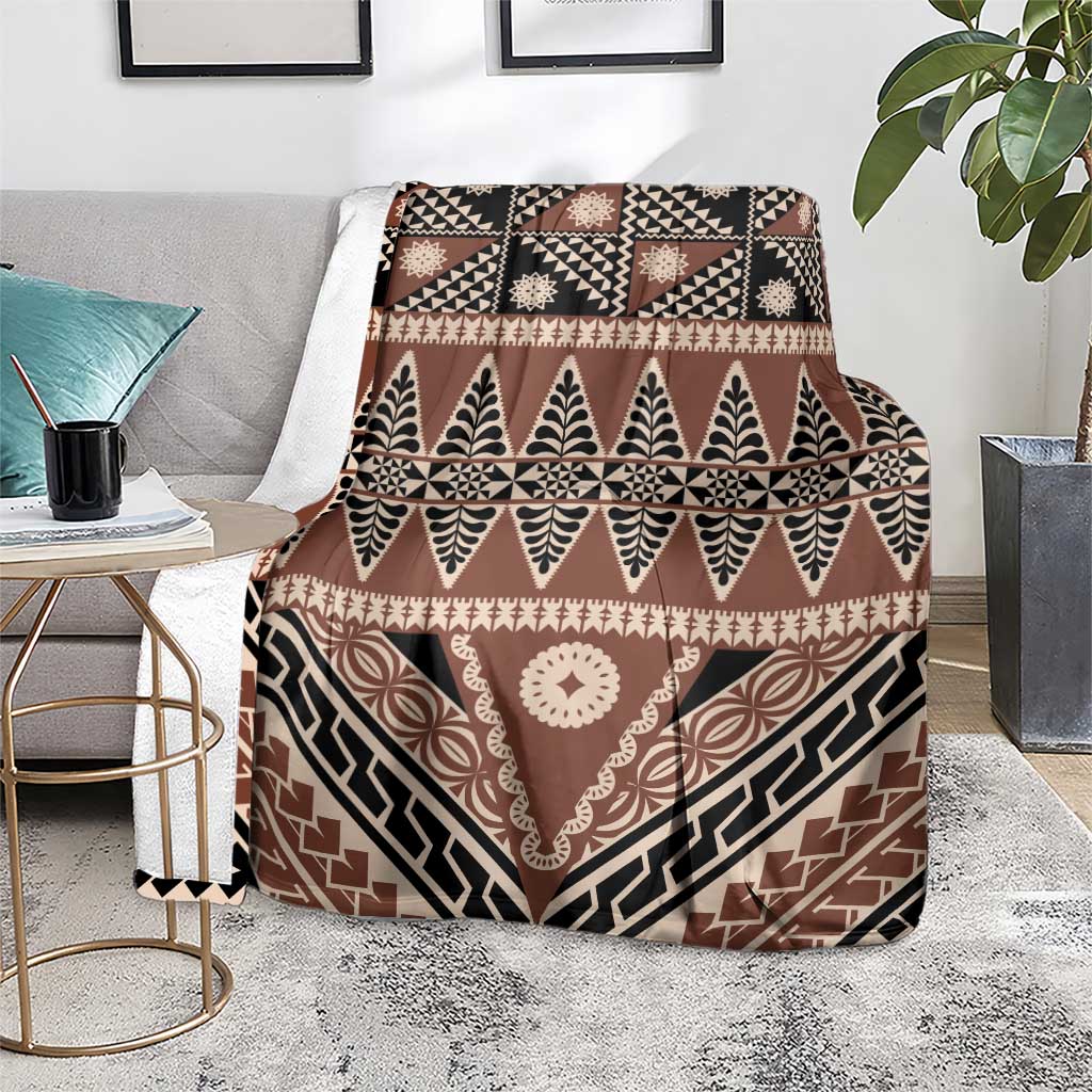 Vintage Bula Fiji Blanket Brown Tapa Masi Motif LT9 - Polynesian Pride