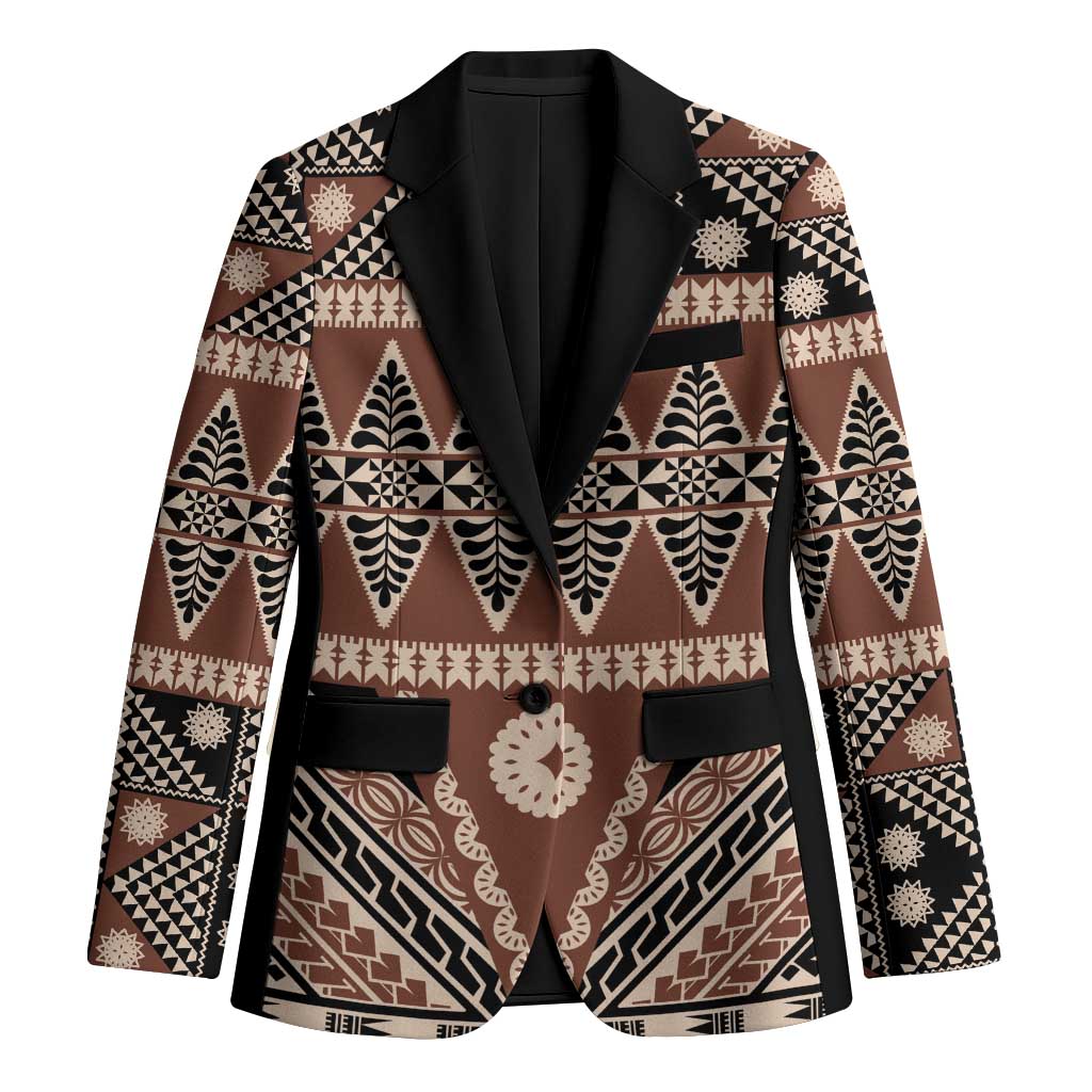 Vintage Bula Fiji Blazer Brown Tapa Masi Motif LT9 Unisex Brown - Polynesian Pride
