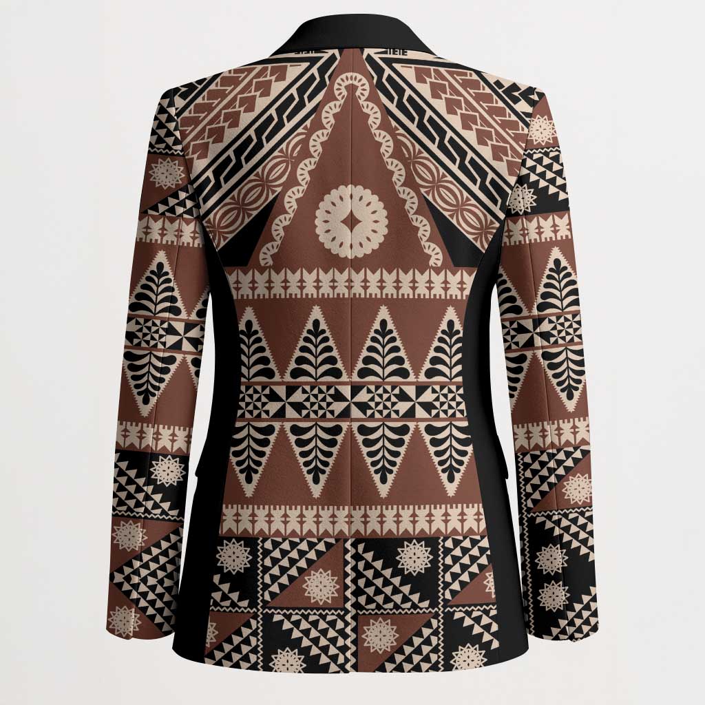 Vintage Bula Fiji Blazer Brown Tapa Masi Motif LT9 - Polynesian Pride