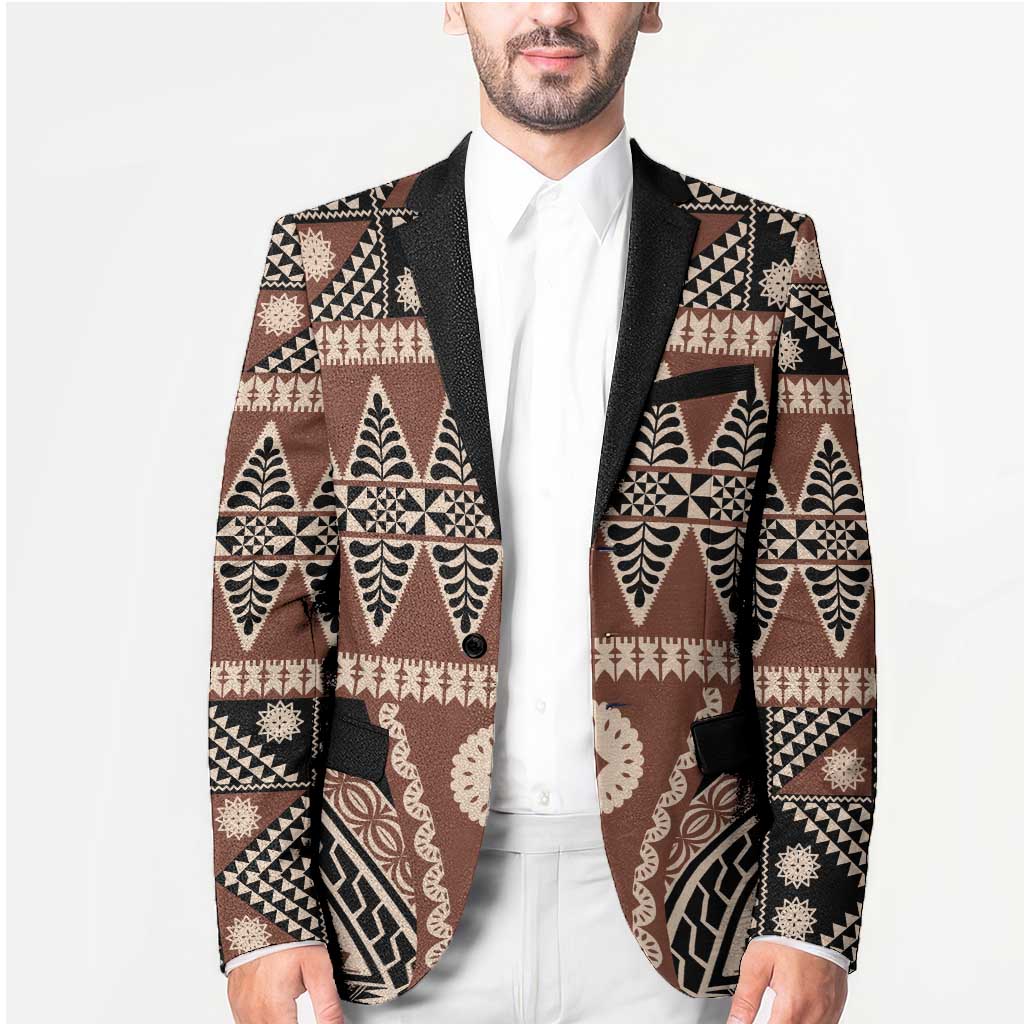 Vintage Bula Fiji Blazer Brown Tapa Masi Motif LT9 - Polynesian Pride