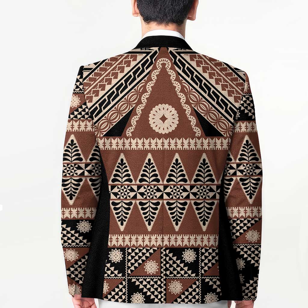 Vintage Bula Fiji Blazer Brown Tapa Masi Motif LT9 - Polynesian Pride
