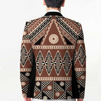 Vintage Bula Fiji Blazer Brown Tapa Masi Motif LT9 - Polynesian Pride