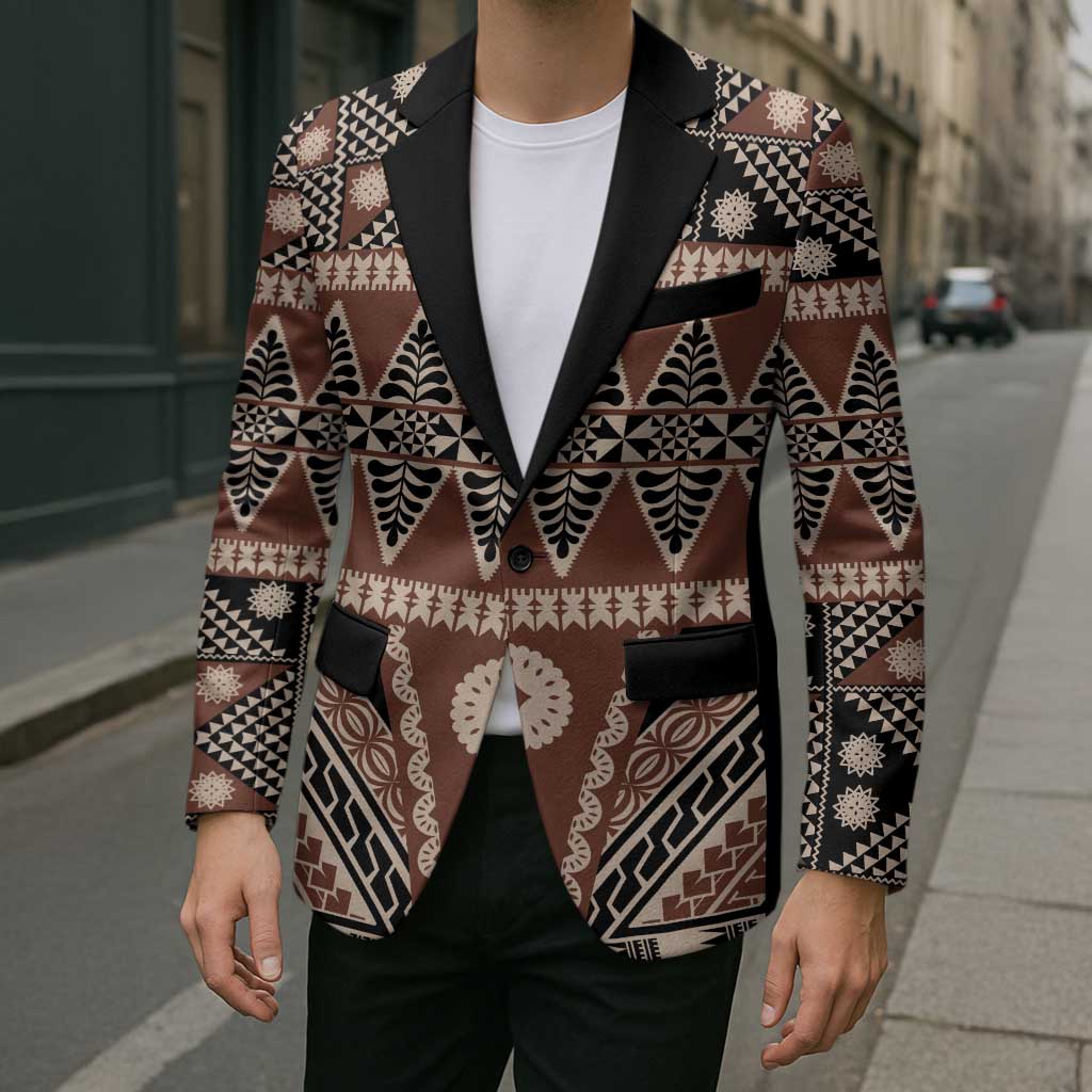 Vintage Bula Fiji Blazer Brown Tapa Masi Motif LT9 - Polynesian Pride
