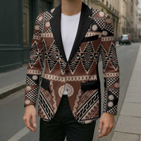 Vintage Bula Fiji Blazer Brown Tapa Masi Motif LT9 - Polynesian Pride