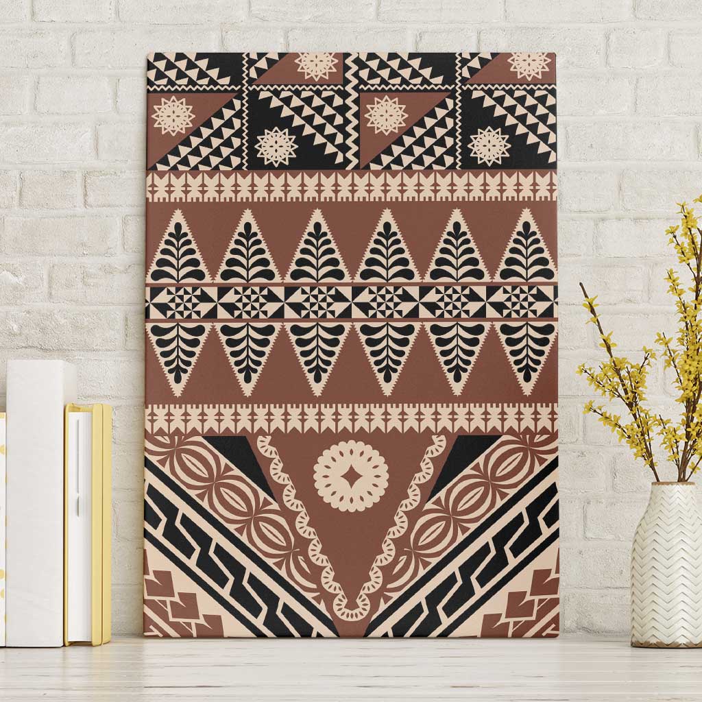 Vintage Bula Fiji Canvas Wall Art Brown Tapa Masi Motif LT9 Without Frame Brown - Polynesian Pride