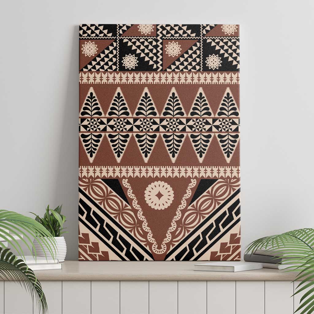 Vintage Bula Fiji Canvas Wall Art Brown Tapa Masi Motif LT9 - Polynesian Pride