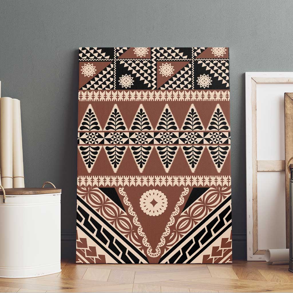 Vintage Bula Fiji Canvas Wall Art Brown Tapa Masi Motif LT9 - Polynesian Pride