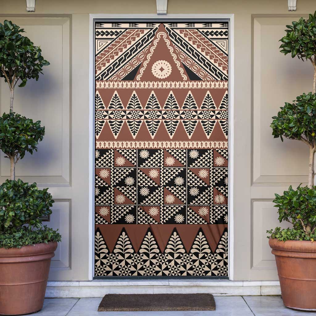 Vintage Bula Fiji Door Cover Brown Tapa Masi Motif LT9 Brown - Polynesian Pride